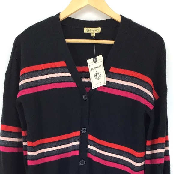 Democracy Black Pink Striped Girlfriend Cardigan - Picture 2 of 6